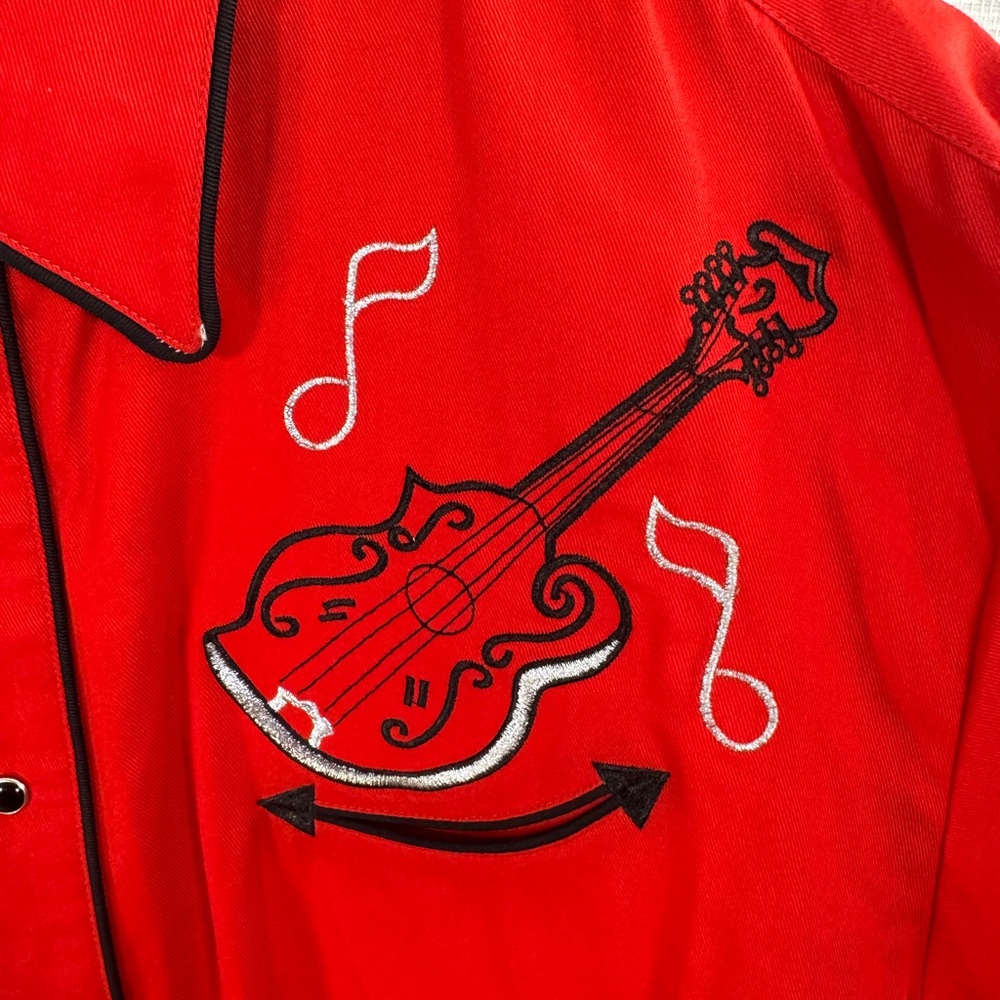 Men’s Vintage Roper Red Pearl Snap Mandolin Embroidered Button Down 2XL - Picture 5 of 13